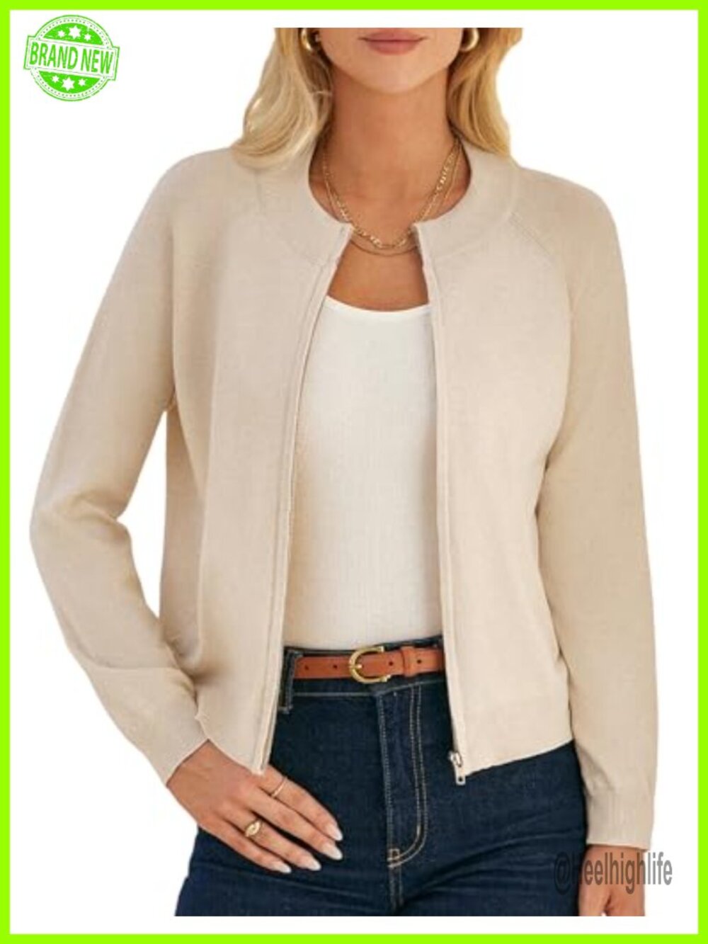 Womens Long Sleeve Zip Up Cardigan Lightweight Knitted Sweater Jacket